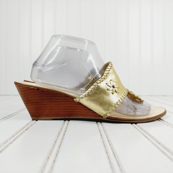 A. Giannetti Gold Leather Slip On Thong Wedge Heeled Summer Sandals C621 - Picture 5 of 12
